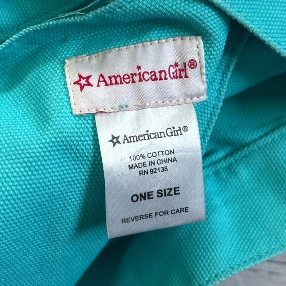 American Girl Tote Bag Kids Teal Hibiscus Flower Frayed Canvas Rope Handles